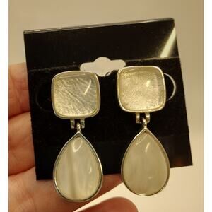 White Faux Pearl Pierced Earrings Drop Dangle Silver Tone Cottage Wedding Boho